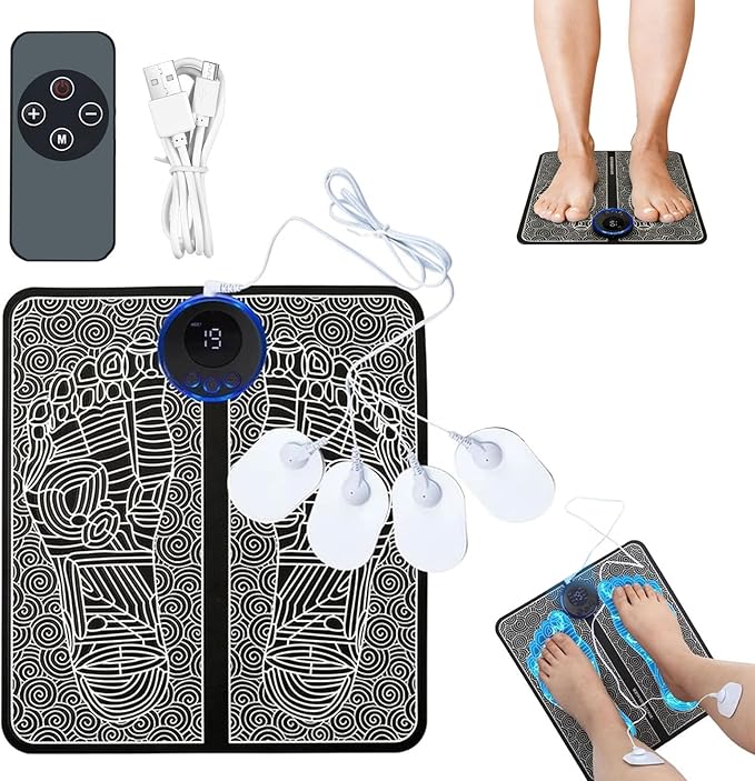 Ornaxis EMS Foot Massager Mat for Relaxes Muscles, Foot Plate Muscle Stimulator with Remote Control, 8 Massage Modes, 19 Intensity Levels, USB Rechargeable