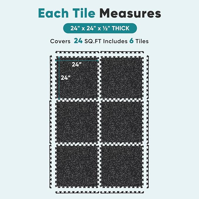 OLIXIS Interlocking Rubber Floor Tiles, 1/2 Inch Thick Non-Slip Gym Flooring Mats for Home Gym, Garage Floor Mats Protective Workout Room Tiles for Weight Lifting & Cardio, 6 Pcs