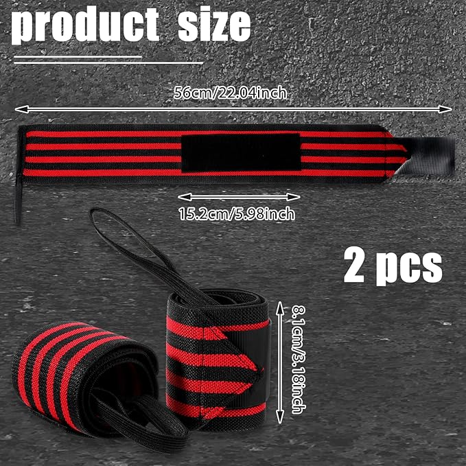 22 Inch Gym Wrist Wraps, Weightlifting Wrist Wraps, Adjustable Nylon Wrist Support with Thumb Loop for Powerlifting Bench Press Strength Training for Men and Women