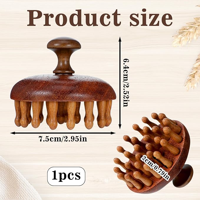 Wooden Scalp Massager Head Massage Hair Brush, Manual Hair Scalp Scrubber Massager Tool, Gua Sha Brushes Body Massage Tool for Woman Men Wet Dry Hair Scalps Care