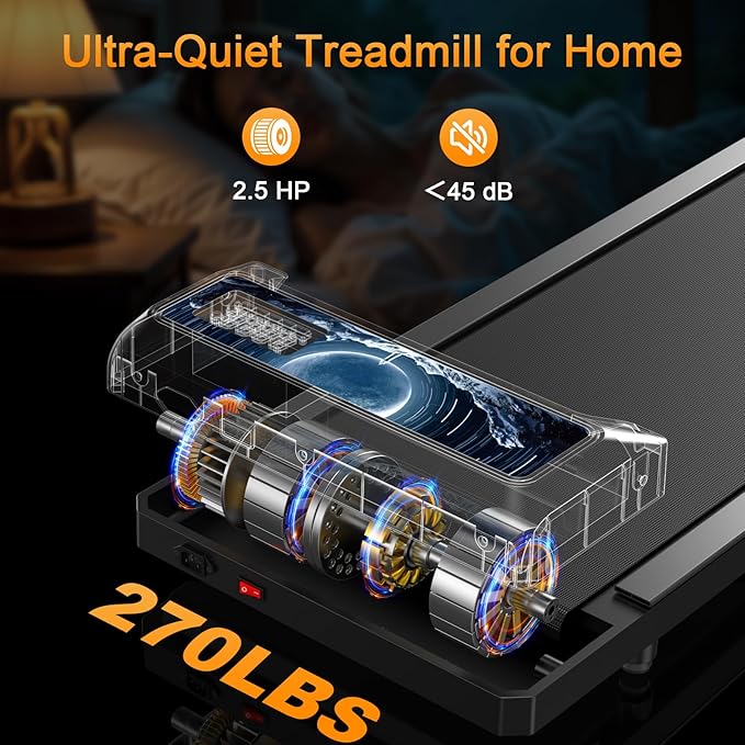 Treadmills for Home Small with 0%-8% Incline and APP Sync, Compact Under Desk Walking Treadmill Pad with Handle Bar Removable, Remote Control and LED Display, 2.5HP