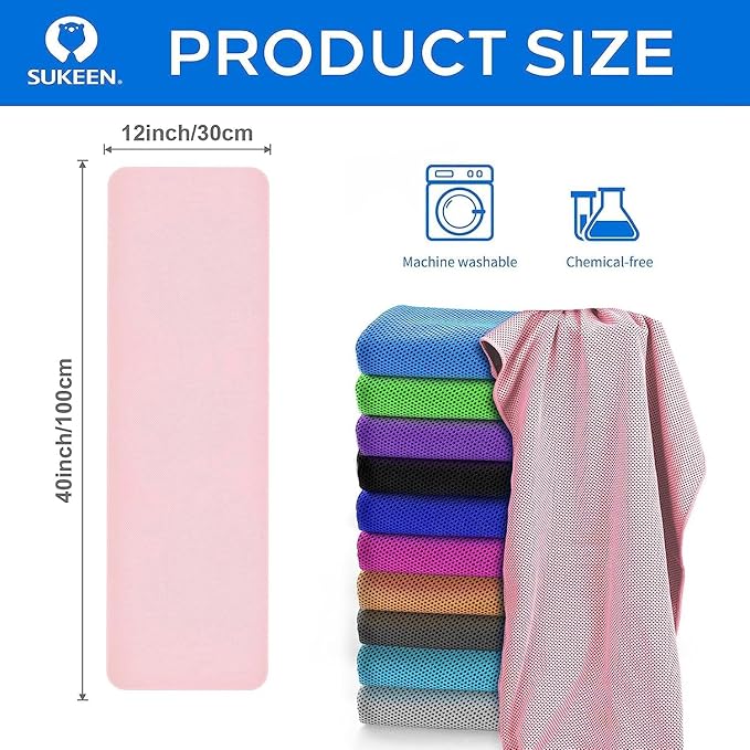 Sukeen 4 Pack Cooling Towel (40"x12") for Sweat, Quick-Drying Neck Cooling Wraps, Soft & Breathable Chilly Sports Towel for Yoga, Sport, Workout