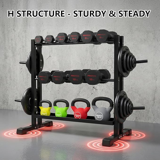 PROIRON All In One Rack Dumbbell Rack, 1200LB Capacity Weight for Home Gym, Heavy-Duty Weight Stand for Dumbbells, Kettlebells, Weight Plates(Rack Only)