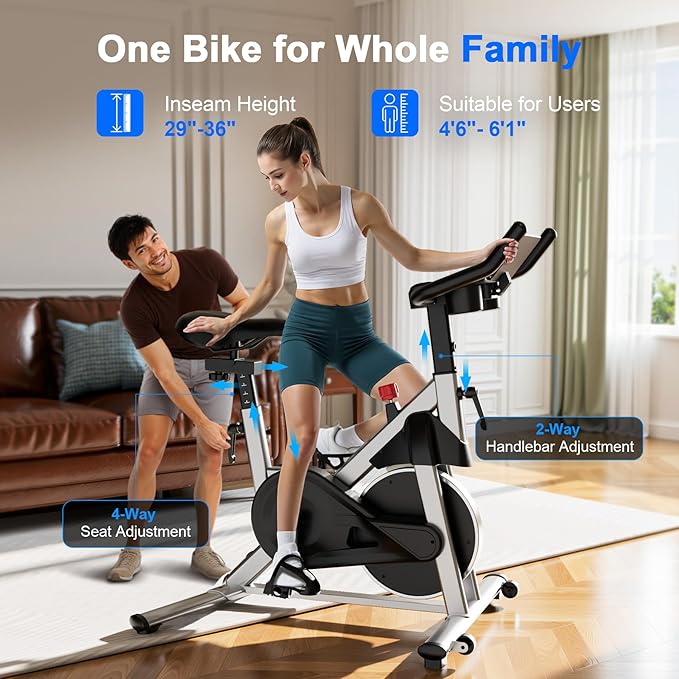 Indoor Cycling Bike - 32-Level Magnetic Resistance Stationary Exercise Bike with Adjustable Seat & Handlebars, Silent Belt Drive for Home Cardio (Fits Users 5'1" to 5'11", 300lbs Capacity)