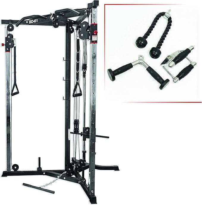 Valor Fitness Cable Crossover Machine - 17 Adjustable Positions with Pull Up Bars and Optional Bundle Attachments Max Weight 200 lb. Plate Loaded Pulley System for Home Gym Power Workout
