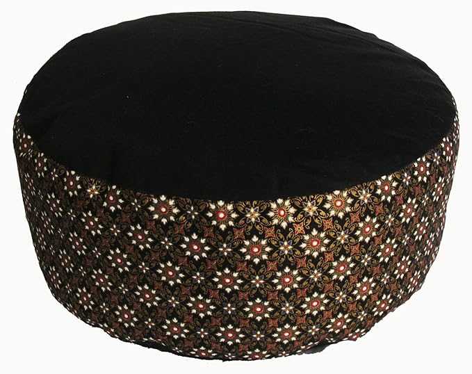 Meditation Cushion Zafu Pillow - Buckwheat and Kapok Fill - Indochine Black Diamond