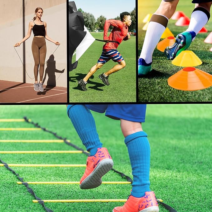 Agility Training Set for Soccer & Football - 20FT Speed Ladder, 12 Cones, and Training Aids for Kids Youth Sports Practice, Footwork Drill Kit
