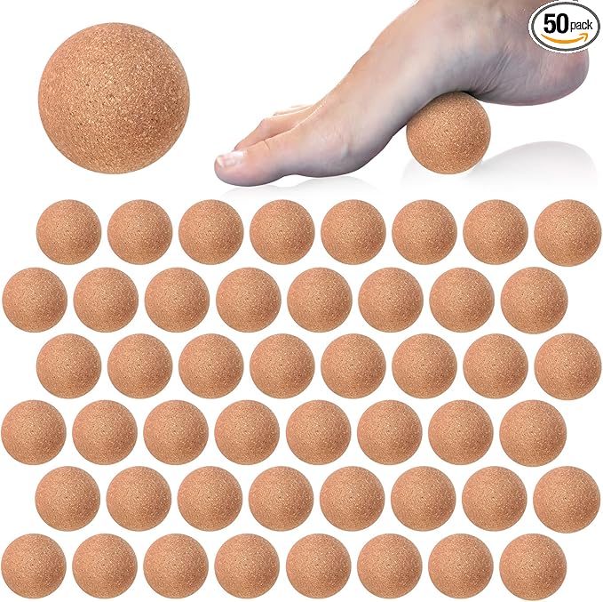 50 Pcs Cork Massage Ball 1.5 Inch Solid Hard Myofascial Release Yoga Ball for Back Foot Neck Pain Therapy Portable Tissue Muscle Release Tool for Home Office Travel