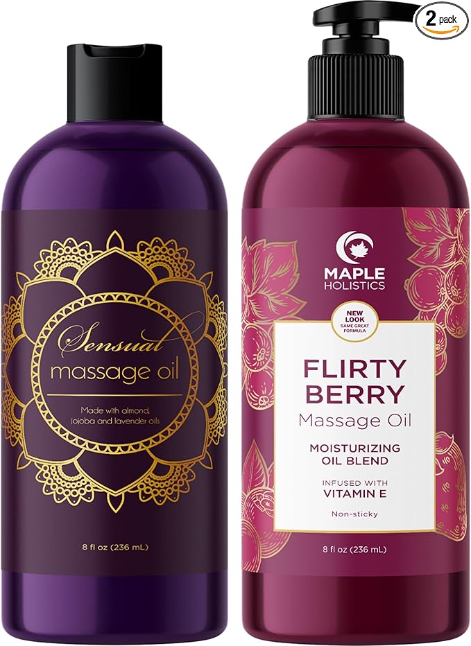 Maple Holistics Massage Oil Kit - Aromatherapy Lavender and Flirty Berry Oils for Massage Therapy and Sensual Aromatherapy - Made With Pure Essential Oils