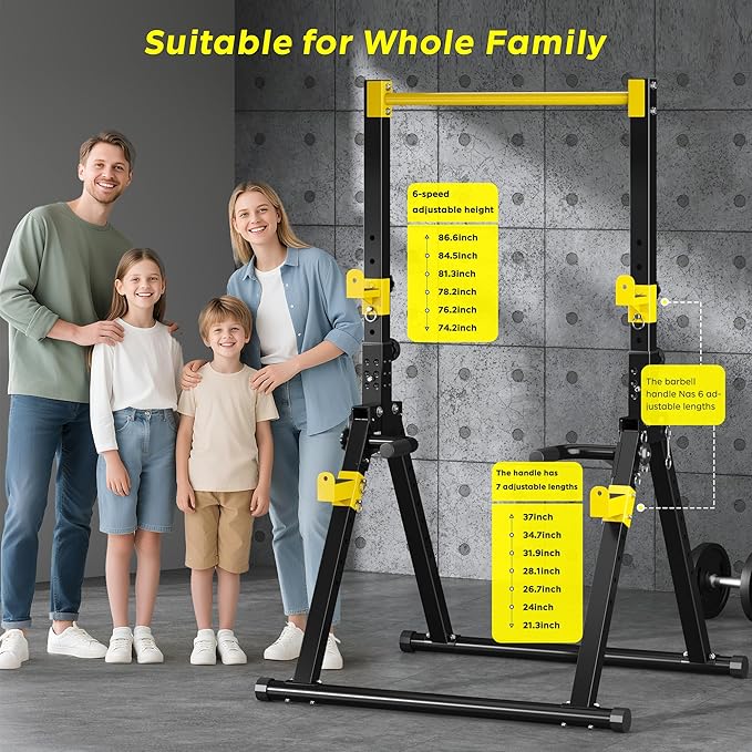 DlandHome Foldable Power Tower Pull Up Bar Dip Station, Adjustable Height Multifunction Workout Pull Up Tower Station for Home Gym, Strength Training Equipment, Triangular Legs, Up to 330lbs