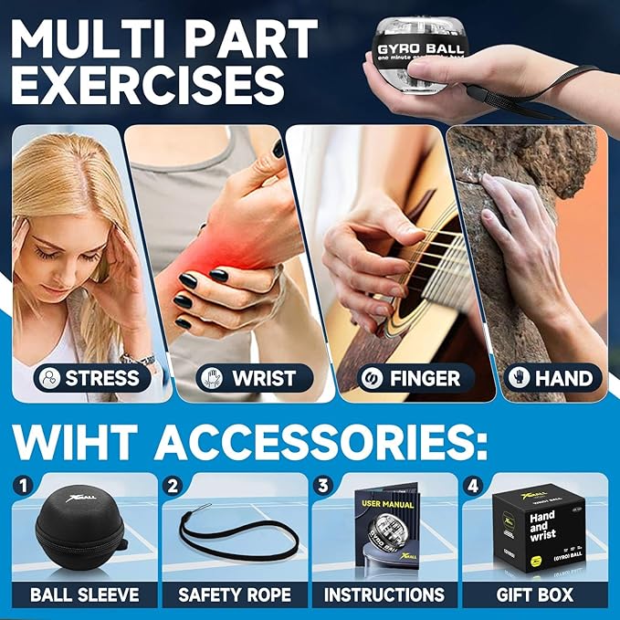 XMALL Torque Ball Hand Exerciser, Grip Strength Trainer, Forearm Strengthener, Wrist Power Gyro Ball, Hand Strengthening Devices, Wrist Strengthener, Finger Exerciser, Auto-Start Colorful Lighting
