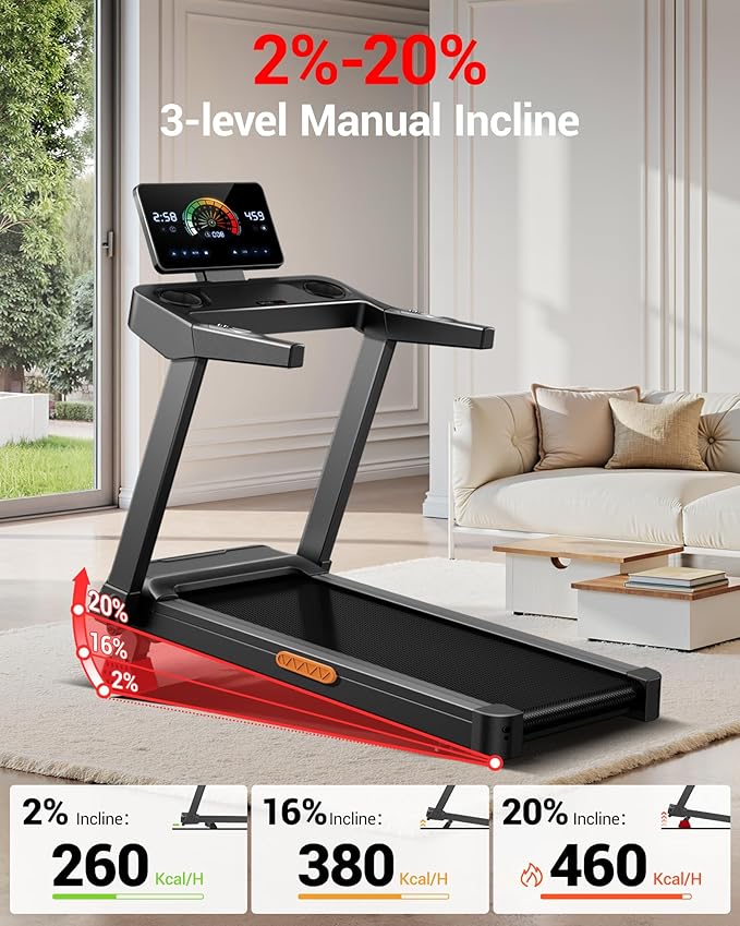 UMAY 20% Incline Treadmill for Home, 400 lb Capacity - Folding Treadmills wtih 3.5HP, 42.5" Wide Running Area & Shock Absorption for Running/Walking