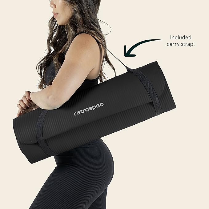 Retrospec Solana Yoga Mat Thick 1/2in Non-Slip Workout Mat with Nylon Strap - 72x24in Exercise Mat for Pilates, Stretching & Fitness - BPA Free, Easy Clean
