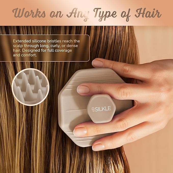 Scalp Massager Shampoo Brush – Silicone Scalp Scrubber for Hair Growth & Dandruff Removal, One-Piece, Non-Slip Handle, Soft Bristles, Wet/Dry Shower Scalp Exfoliator for All Hair Types – Clay