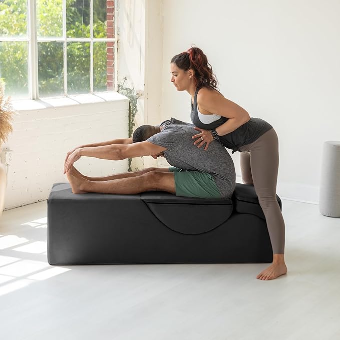 Avana Kami Convertible Chaise/Bed Bench for Yoga & Massage - 2-in-1 End of Bed Ottoman with Concealed Fold Out Yoga Lounge Chair, 22" Wide, Microvelvet Deep Teal