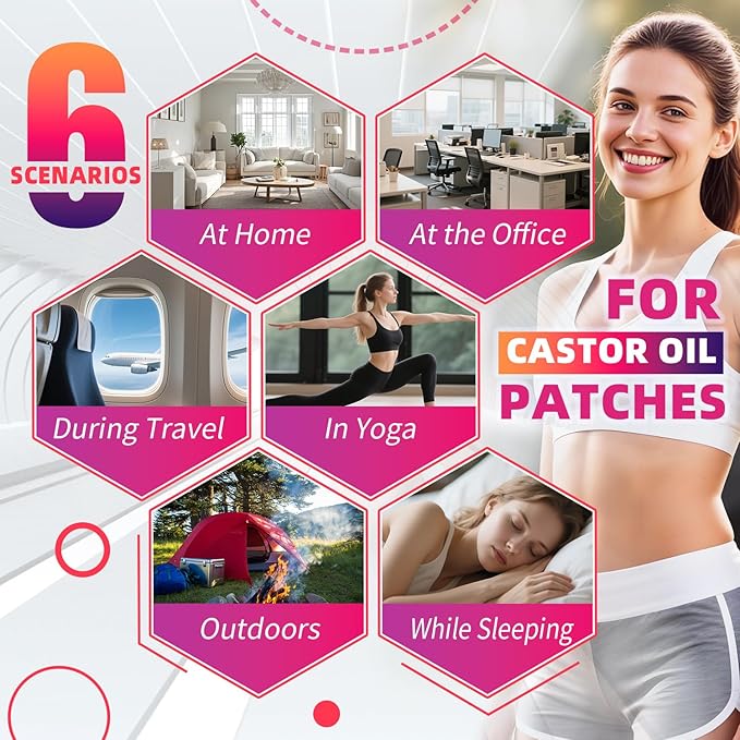 Castor Oil Pack Wrap Patch - Organic Cotton Castor Oil Belly Button Patch, Disposable Self-Adhesive Abdominal Pads, Portable Anti Leakage High Absorbent Multiple Sizes Patch for Multi-Area Use 30Pcs