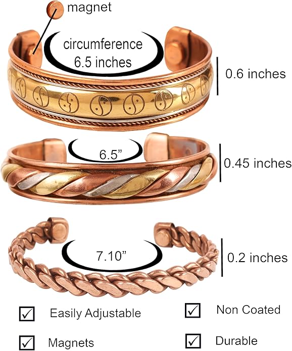 Touchstone copper bracelets | gift for men women |adjustable 100% pure solid real magnetic jewelry | handmade bracelet set combo | rope braided tibetan bangles.