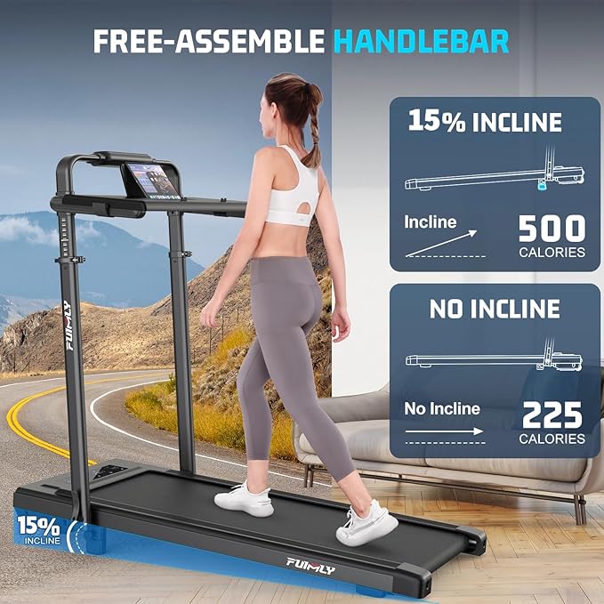 Walking Pad Treadmill with Desk Workstation, 15% Incline Treadmill with Handle Bar, Foldable Treadmills Under Desk for Home/Office, 400 lbs+ Capacity, Adjustable Height, Removable Desk, 3.5HP Motor