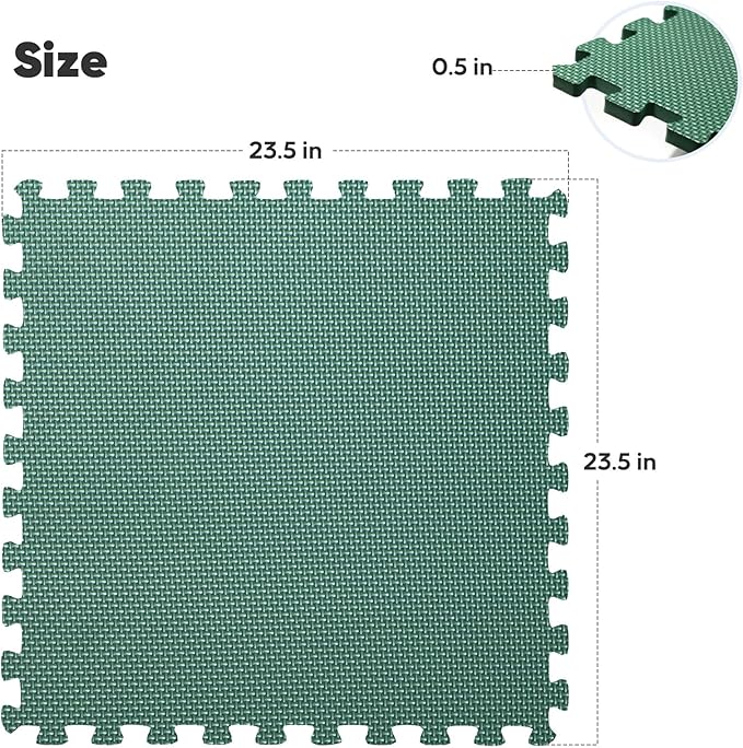 24 Pack Home Gym Mat, Puzzle Exercise Mat, EVA Interlocking Foam Floor Tiles for Home Workout Equipment and Kids' Play Areas - Blue, 24 in x 24 in x ½ in - (Green, 24 Pack(96 SQ FT))