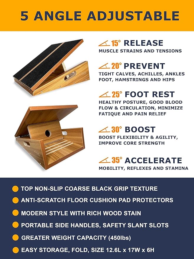 BAM Athletica Slant Boards for Exercise – Adjustable Wooden Calf Stretcher Incline Board for Calf Stretching, Squats, Physical Therapy, Plantar Fasciitis, Knee, Foot & Ankle Rehab, Velour Slant Board