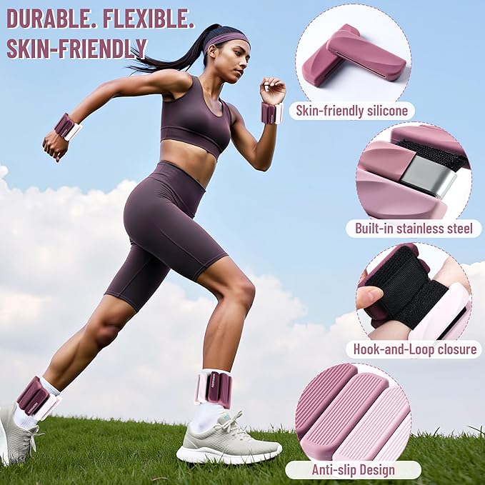 Wrist & Ankle Weights for Women and Men, 2lbs/4lbs Pairs Adjustable Silicone Weighted Bangles for Arm & Leg Workouts, Perfect for Pilates, Barre, Yoga, Walking & Home Fitness 24055
