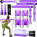Pilates Bar Kit with Resistance Bands, Pilates Workout Equipment for Legs, Hip, Waist, Arm, Squats Exercise Equipment for Home Workouts, Adjustable 3-Section Pilates Bar Kit for Women & Men