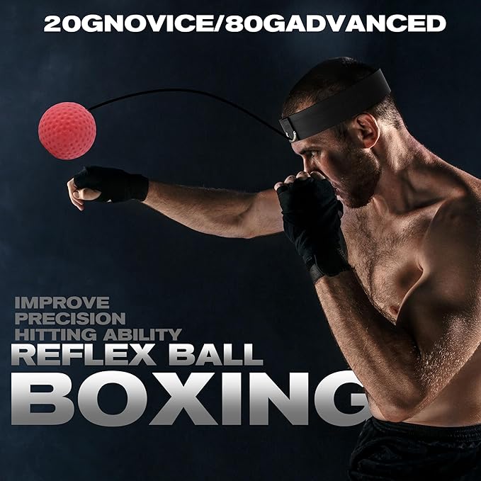 Boxing Reflex Ball with Hand Wraps - 2 Difficulty Levels Boxing Ball to Improve Speed, Hand-Eye Coordination，Fight Reaction for Adults, Kids