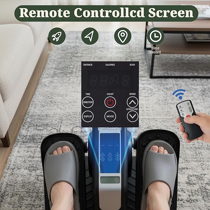Under Desk Elliptical Machine, Portable Seated Pedal Exerciser with Remote Control, 3 Modes & 12 Adjustable Speeds, Quiet Fully Assembled Electric Leg Exerciser for Seniors Home Office