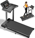 12% Incline Treadmill with Desk Workstation, 8.0MPH/3.5HP Portable Treadmill with Handle, 300LBS Weight Capacity Compact Walking Pads for Home, Small Spaces, Console with Big LED Display