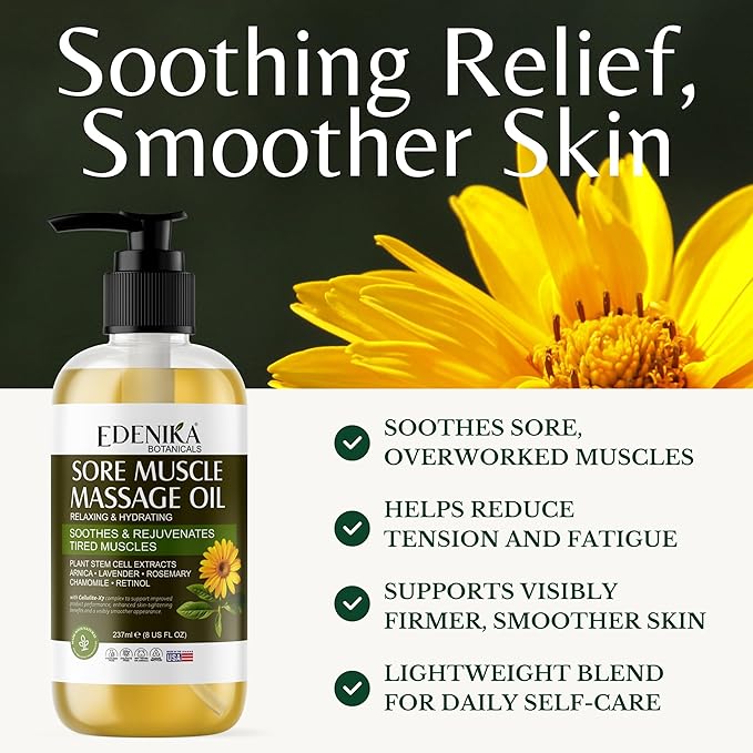 Maximum Strength Sore Muscle Massage Oil for Massage Therapy with Pure Arnica, Deep Muscle Tension Relief & Joint Comfort Rub, Enhancing Circulation & Warming, 8 fl oz