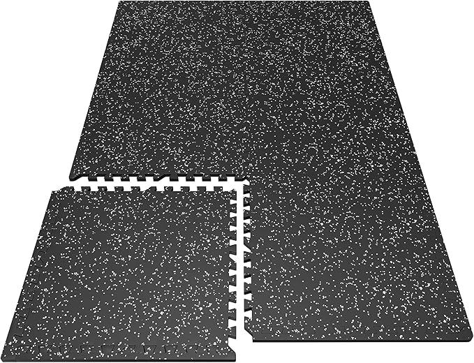 PRAISUN 0.6" Thicker Rubber Top Gym Flooring for Home Gym, 6 Pcs 24 Sq Ft Workout Mats, Exercise Mat, Interlocking Rubber Floor Mats with High Density EVA Foam for Garage, 24 x 24in, Black/Grey