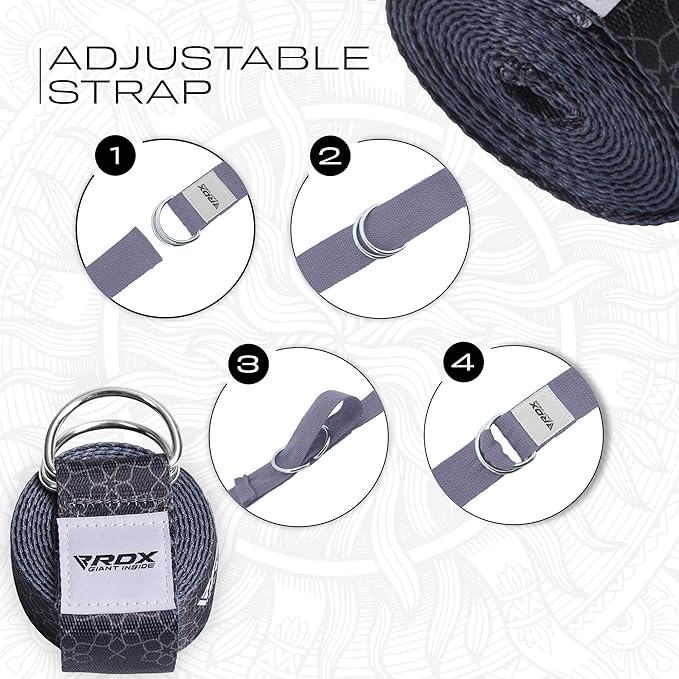 RDX 8ft Yoga Strap with D-Ring Buckle, Durable Polyester Cotton Adjustable Belts for Stretching Pilates Dance Gymnastics Fitness Holding Poses Flexibility Physical Therapy, Home Gym Exercise Workout