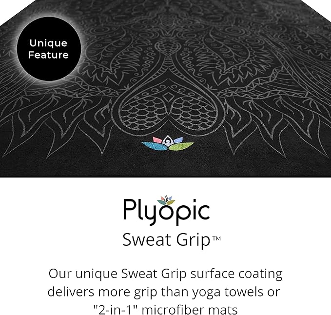 Plyopic. All In One Yoga Mat | Luxury Sweat-Grip Mat/Towel Combo | Ideal for Yoga, Hot Yoga, Bikram, Pilates, Workout & Exercise | Eco-Friendly Natural Rubber