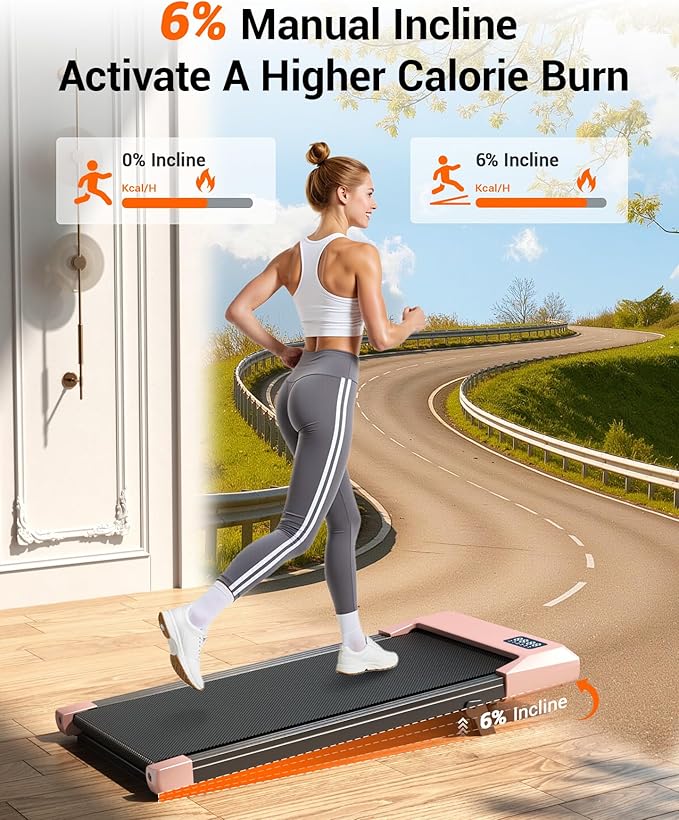 Walking Pad,6% Manual Incline Walking Pad Treadmill,Under Desk Treadmill for Home Office, with App & Remote,2.5HP Quiet,LED Display,300 lbs Capacity