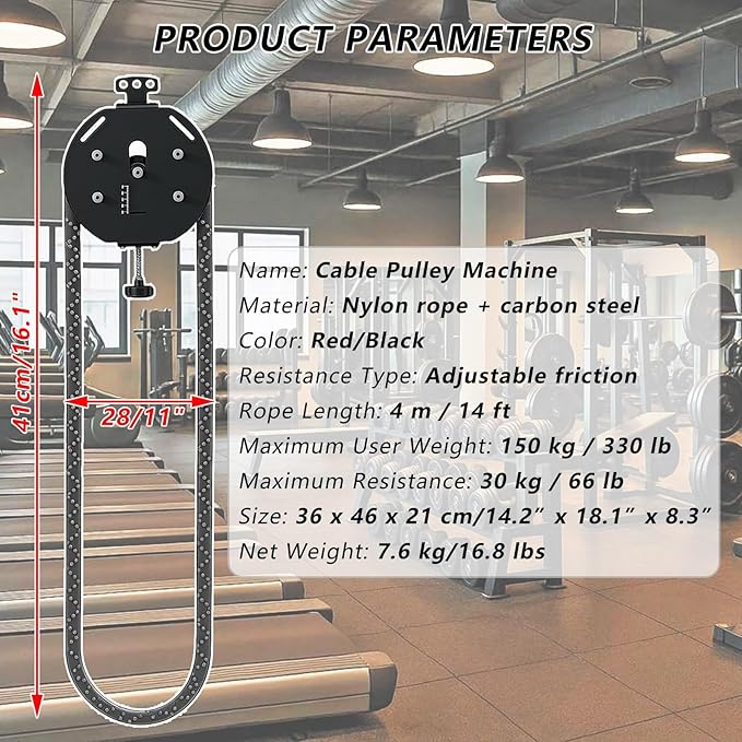 Suspension Pulley Cable Machine,0-66 lb Resistance Adjustment,Travelers Infinity Rope Trainer,14Ft Closed-Loop Rope,for Hotel Room Workouts