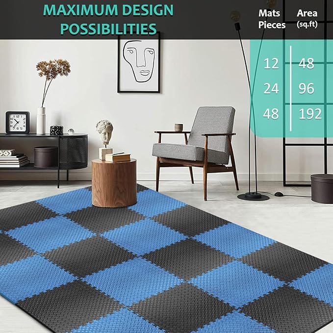 BEAUTYOVO Puzzle Exercise Mat with 12/24/48 Tiles Interlocking Foam Gym Mats, 24'' x 24'' EVA Foam Floor Tiles, Protective Flooring Mats for Gym Equipment