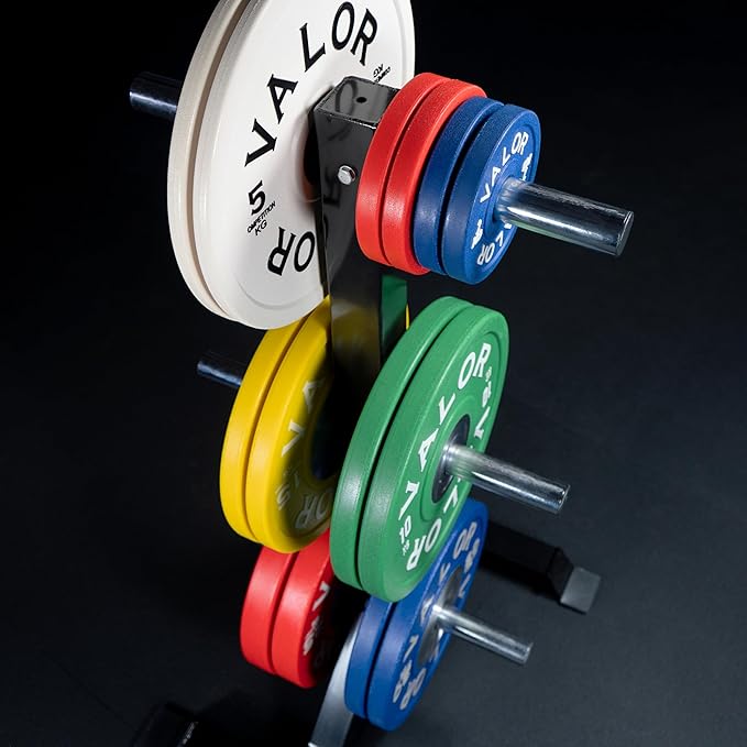Valor Fitness Weight Plate Rack with Barbell Holders – Heavy-Duty Steel Storage Tree with 6 Pegs and 2 Vertical Bar Sleeves for Standard and Olympic Plates – 800 lb Capacity for Home & Garage Gyms