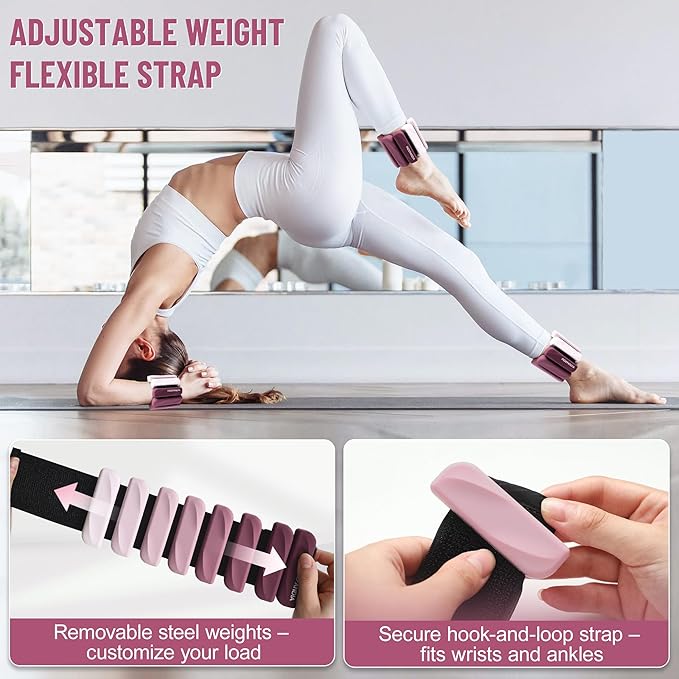 Wrist & Ankle Weights for Women and Men, 2lbs/4lbs Pairs Adjustable Silicone Weighted Bangles for Arm & Leg Workouts, Perfect for Pilates, Barre, Yoga, Walking & Home Fitness 24055
