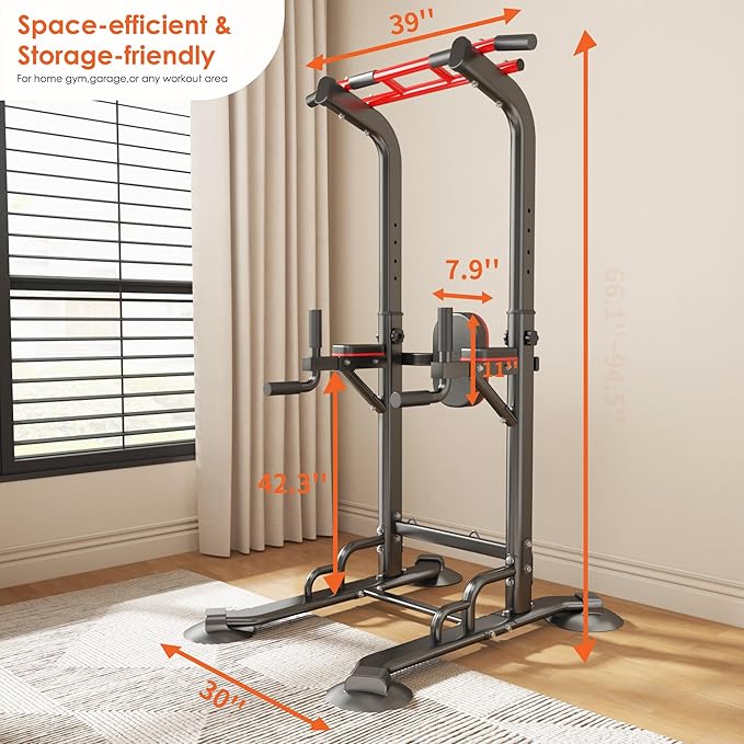 SogesPower Pull Up Bar Station Power Tower,12-Level Adjustable Multi-Function Pull Up Dip Station for Home Gym, Pull Up Bar Stand Dip Bar Strength Training Fitness Equipment