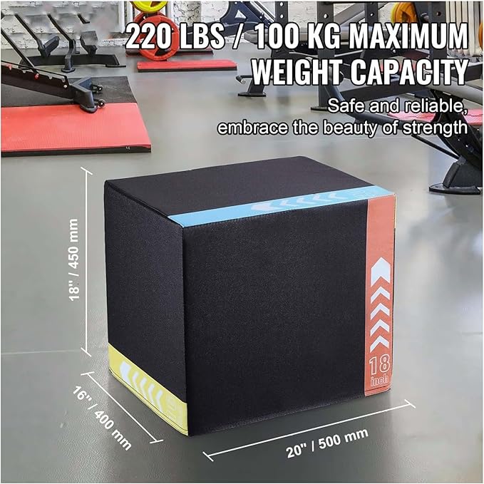 Plyometric Jump Box 3-in-1, 20/18/16 Inch - Cotton Plyo Box for Fitness, Agility & Strength Training - Step Up Platform - Home Gym Equipment - Black