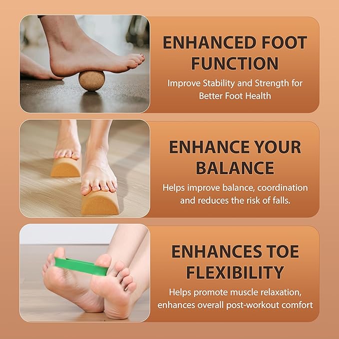 2 in 1 Premium Cork Balance Board with Peanut Massage Ball, Foot Strengthener Kit for Stability Training, Natural Cork Foot Balance Trainer, Non Slip Surface for Home Gym Travel Workout, Exercise Equipment