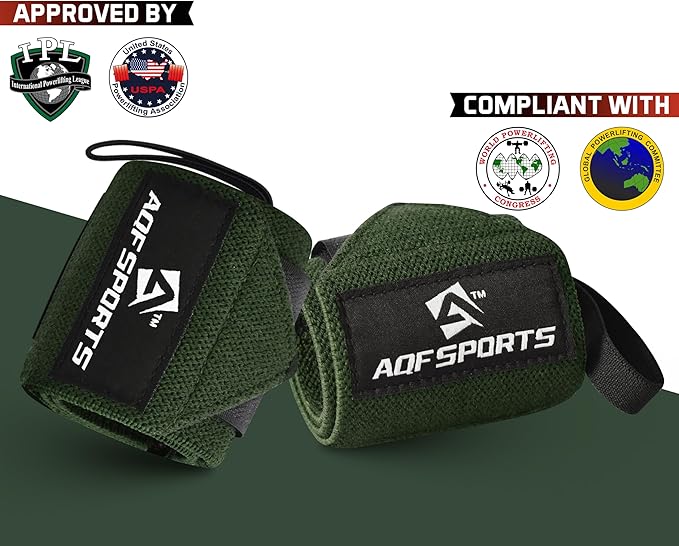 AQF Wrist Wraps for Weightlifting - USPA & IPL Approved 18" Gym Wrist Support with Thumb Loop - Heavy Duty Lifting Wrist Straps for Fitness, Workout, Powerlifting, & Bodybuilding (Pair)