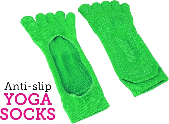 Yoga Accessories Set - Includes 2 Yoga Blocks, 1 Microfiber Non Slip Mat Towel 72X24, 1 Microfiber Hand Towel 24X15, 1 Yoga Strap, 1 Pair of Yoga Socks (Green)