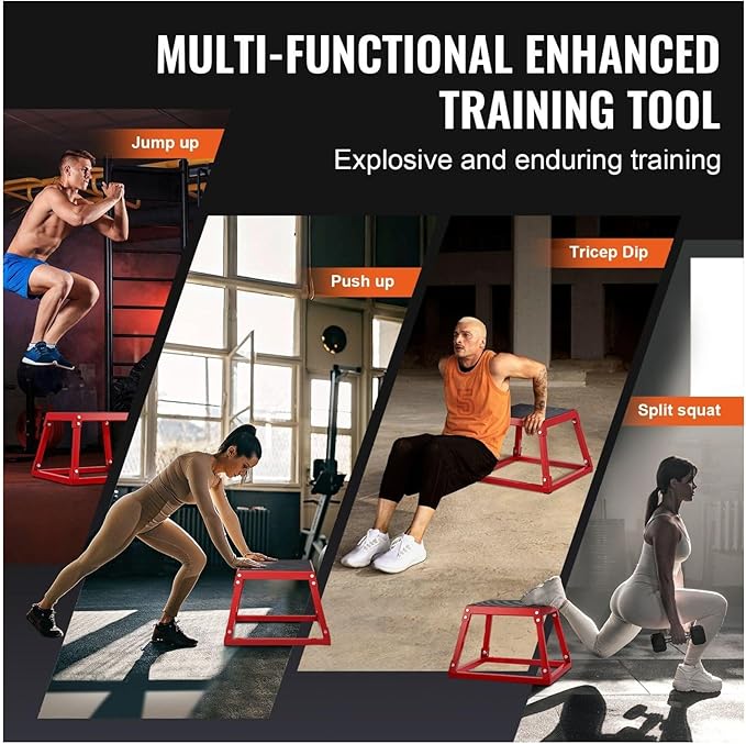 Plyometric Jump Box 12 Inch - Steel Plyometric Box for Fitness, Agility Training - Home Gym Exercise Step Platform - Strength & Conditioning - Red