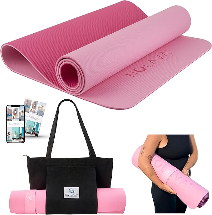 NOLAVA Yoga Mats & Complete Sets - TPE, Non-Slip - Includes Mat, Blocks, Strap, & More (6pc or 7pc Sets) - For Pilates, Yoga & Fitness