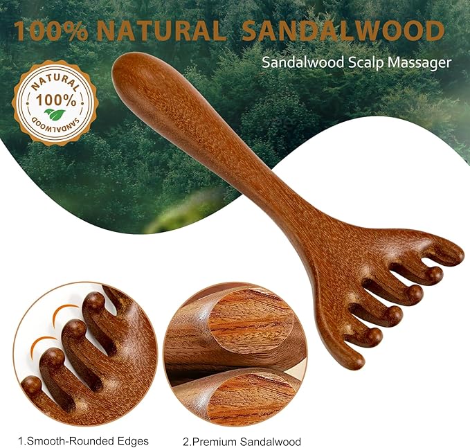 MoyRetty Wooden Head Massager, Sandalwood Scalp Scratcher with Storage Bag, Traditional Handcrafted Massage Tool (2 Pack)