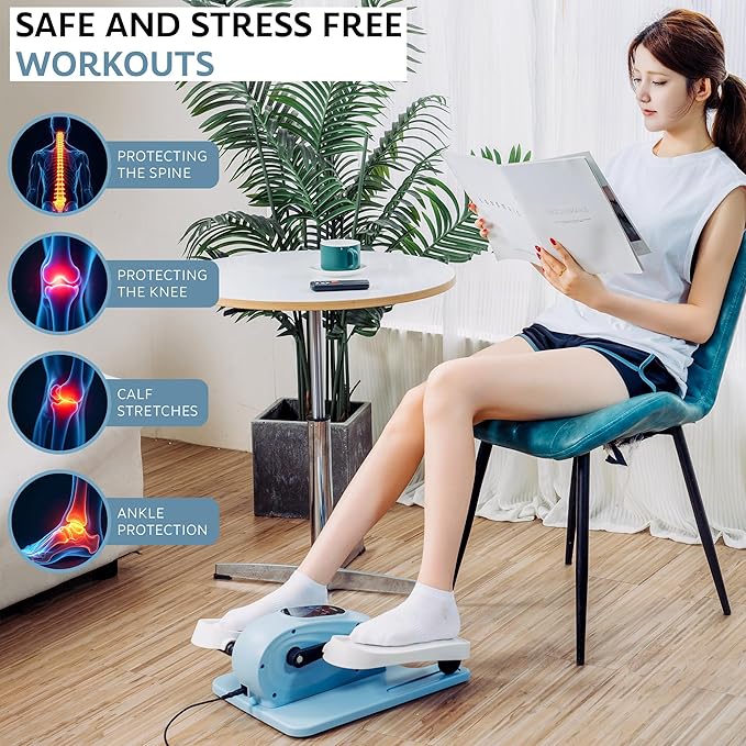Under Desk Elliptical Exercise Machine, Electric Leg Exerciser with 12 Speeds, Forward & Reverse Modes,Quiet Compact Seated Pedal Stepper Machine with Remote Control for Seniors & Adults