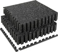 0.56in Thick 48 Sq Ft Exercise Equipment Mats, 12 Tiles Rubber Top EVA Foam Workout Mats, Interlocking Gym Flooring for Home Gym, 24 x 24in, Black & White