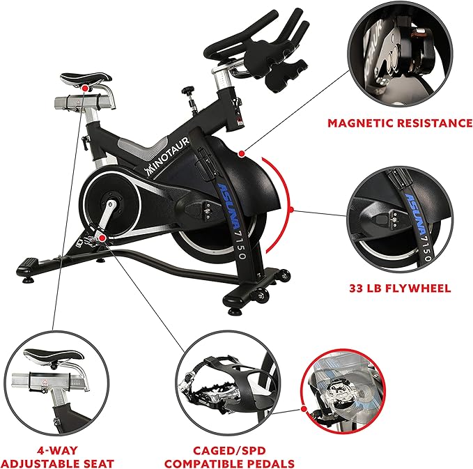 Sunny Health & Fitness Stationary Exercise Bike Machine w/ Adjustable Cushion Seat & Multi-Grip Handlebar, Indoor Cycling Equipment for Home Cardio Training, Optional Magnetic or Friction Resistance