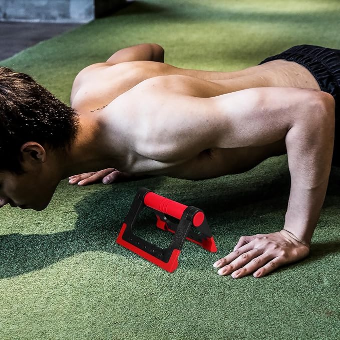 BESTonZON Push-up Rack Bars Pair Red Rotating Fitness Equipment for Men and Women Home Strength Training Floor Push-up Stand